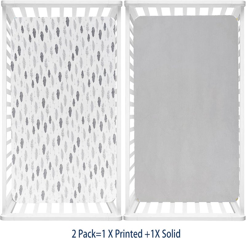 AMROSE 2 Pack Microfleece Crib Sheets, 28'' X 52'' Flannel Fleece Crib Fitted Sheets for Crib and Toddler Mattress Pad, Soft Comfy Warm Crib Sheets for Boys Girls, Feather - Image 3
